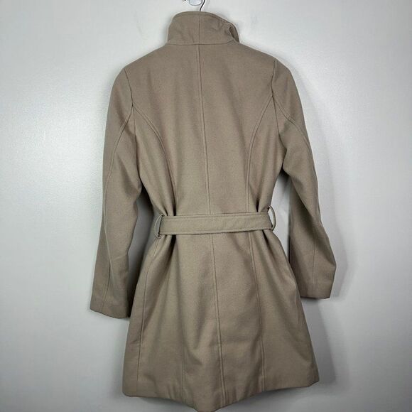 Eclipse Tie Waist Beige Lightweight Satin Lined Pea Coat Jacket Small - Picture 4 of 4